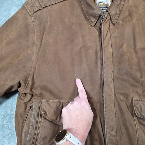 Vtg G-III Global Identity Jacket Mens L Brown Leather Bomber Aviator Map Lined - Picture 10 of 16
